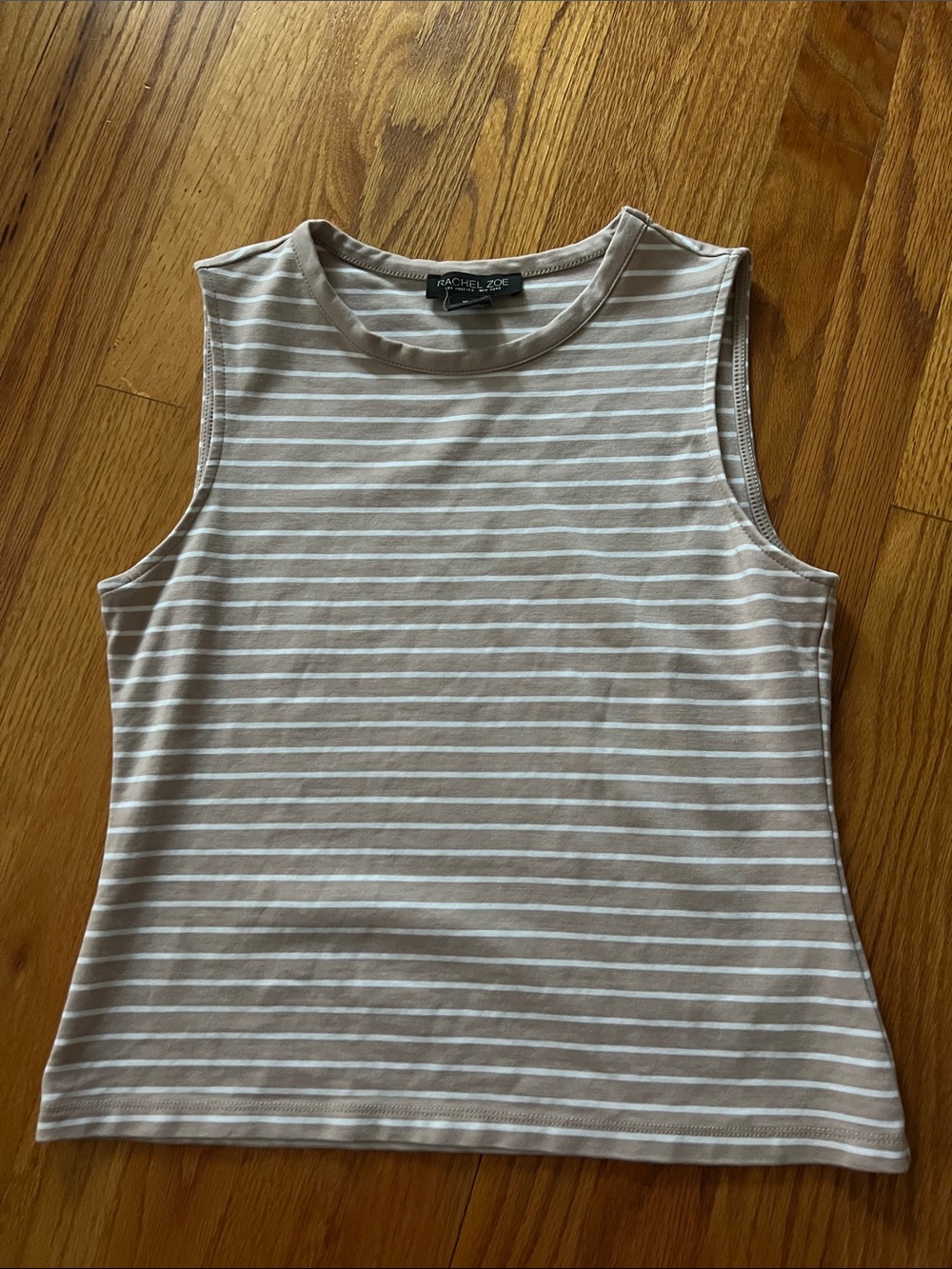 Rachel Zoe Taupe & White Striped Sleeveless Tank